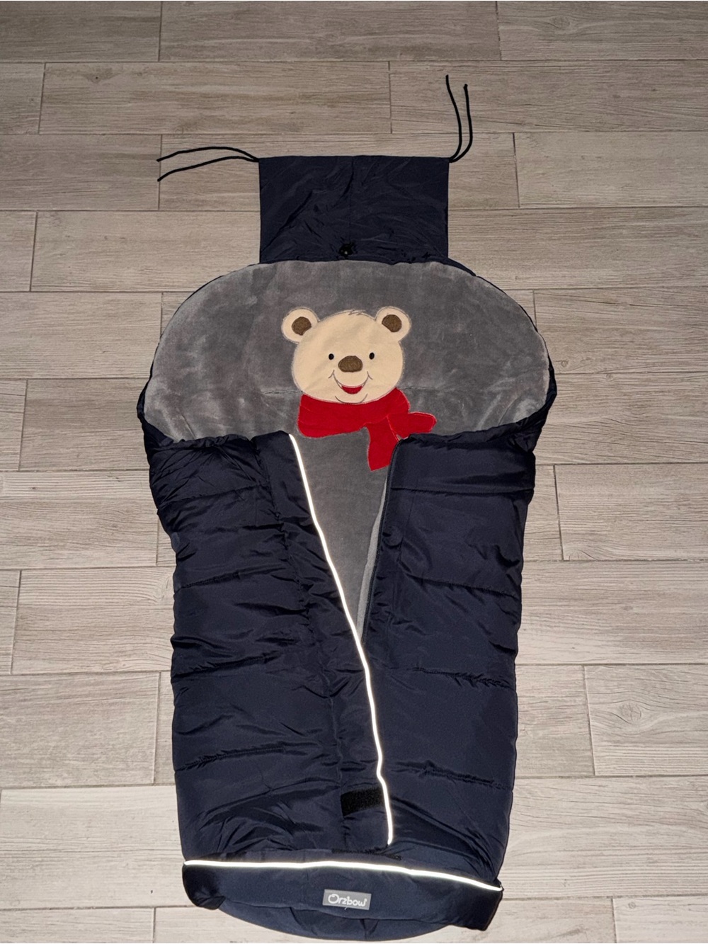 Navy Blue Kids Puffer Footmuff with Bear Hood by